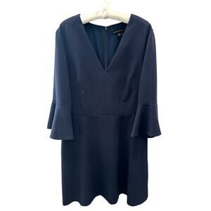 BANANA REPUBLIC Navy Blue Dress Bell Sleeve V Neck Sheath Work Career | Size 14